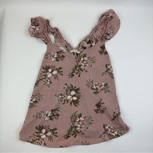 Sweet Wanderer Tank Top Womens Small Pink Blush Floral Ruffled Sleeve